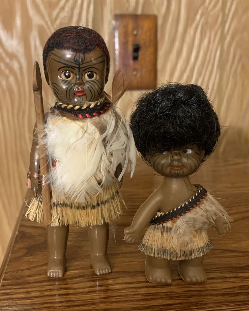 New Zealand Maori Warrior Souvenir Doll Lot 5” Sleepy Eyes & 4” Doll