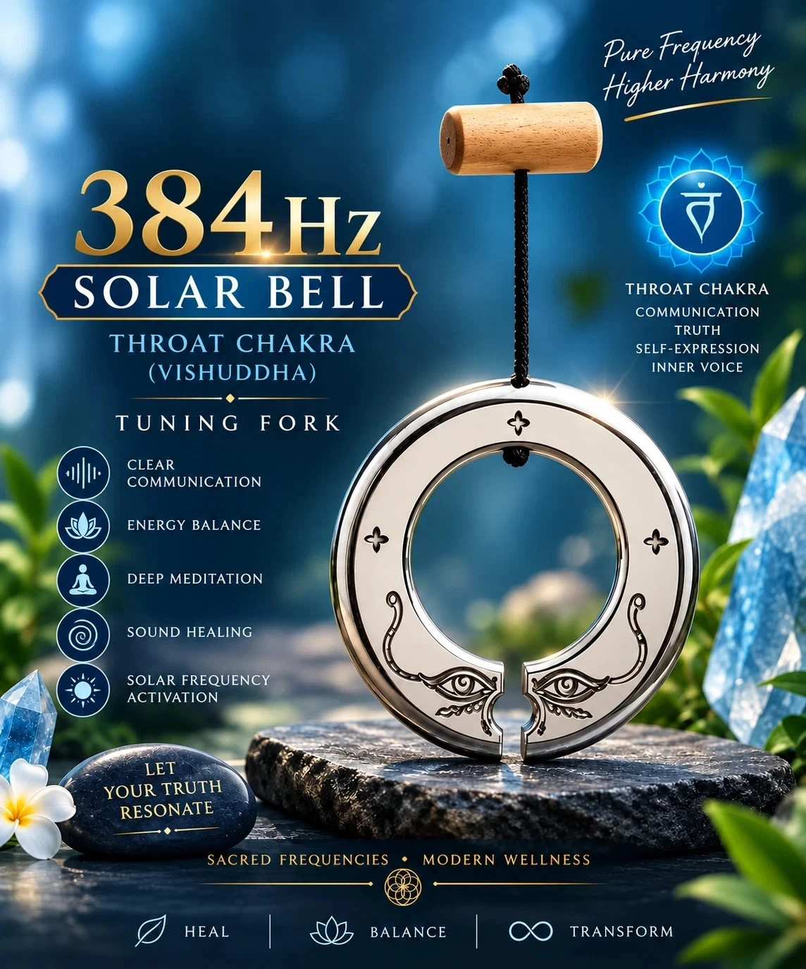 384Hz Solar Bell Tuning Fork – Handmade Sound Healing Instrument for Throat Chak