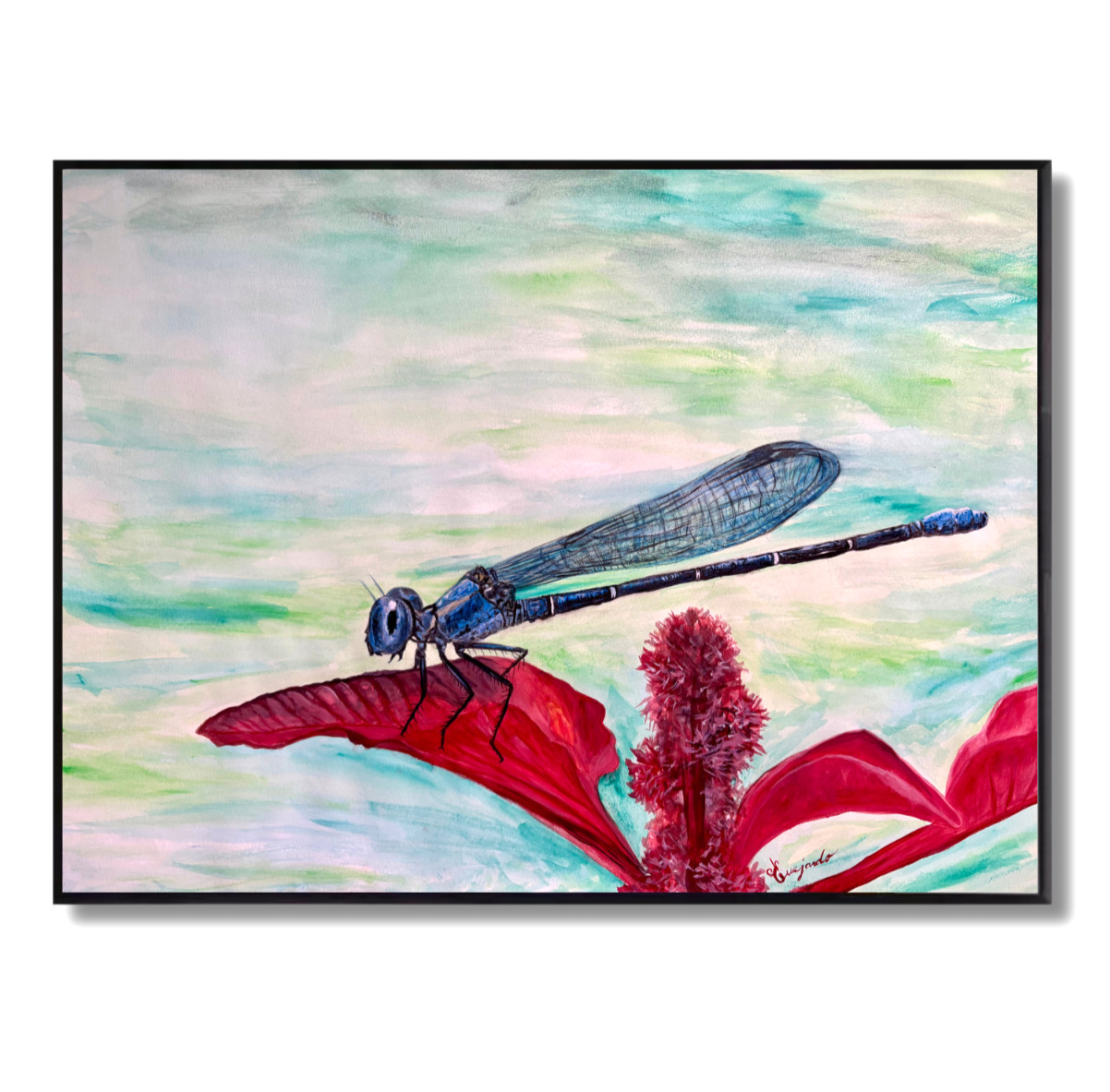 Guajardo Art: Damselfly Dragonfly 24X18 Original Paper Signed Realism Home Decor