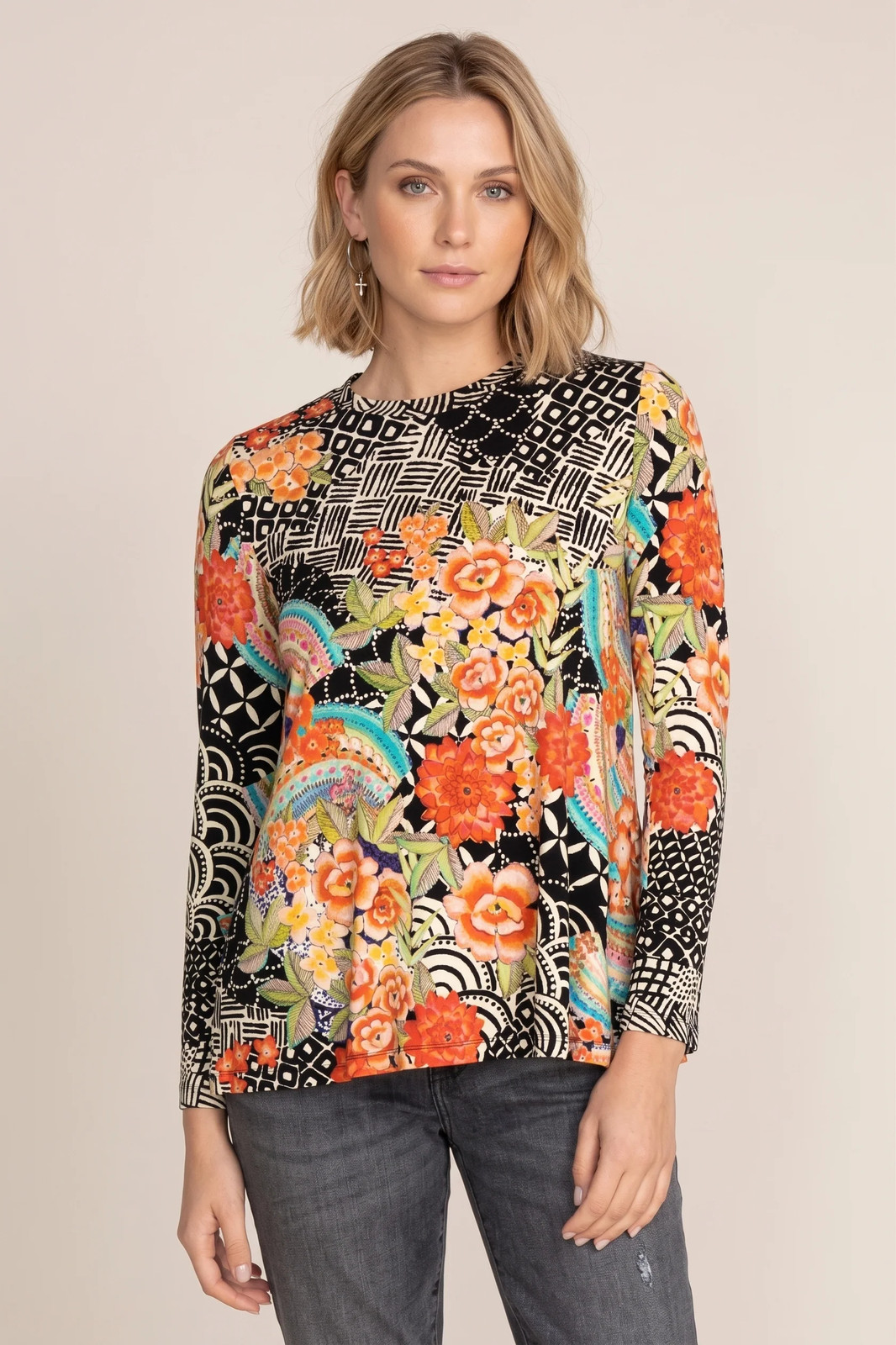 Johnny Was Sunrise The Janie Favorite Long Sleeve Crew Neck Swing Tee T10722-ED