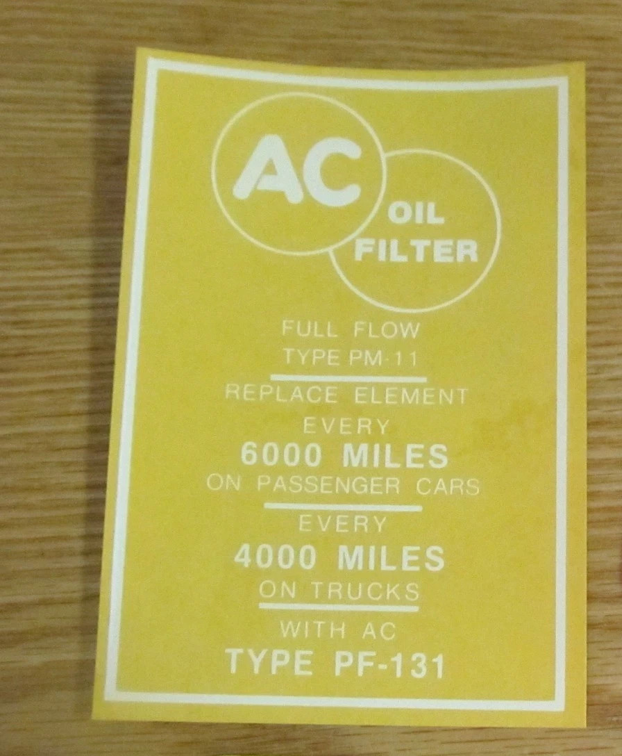1956 1957 CHEVY V-8 OIL FILTER DECAL  ** USA MADE **