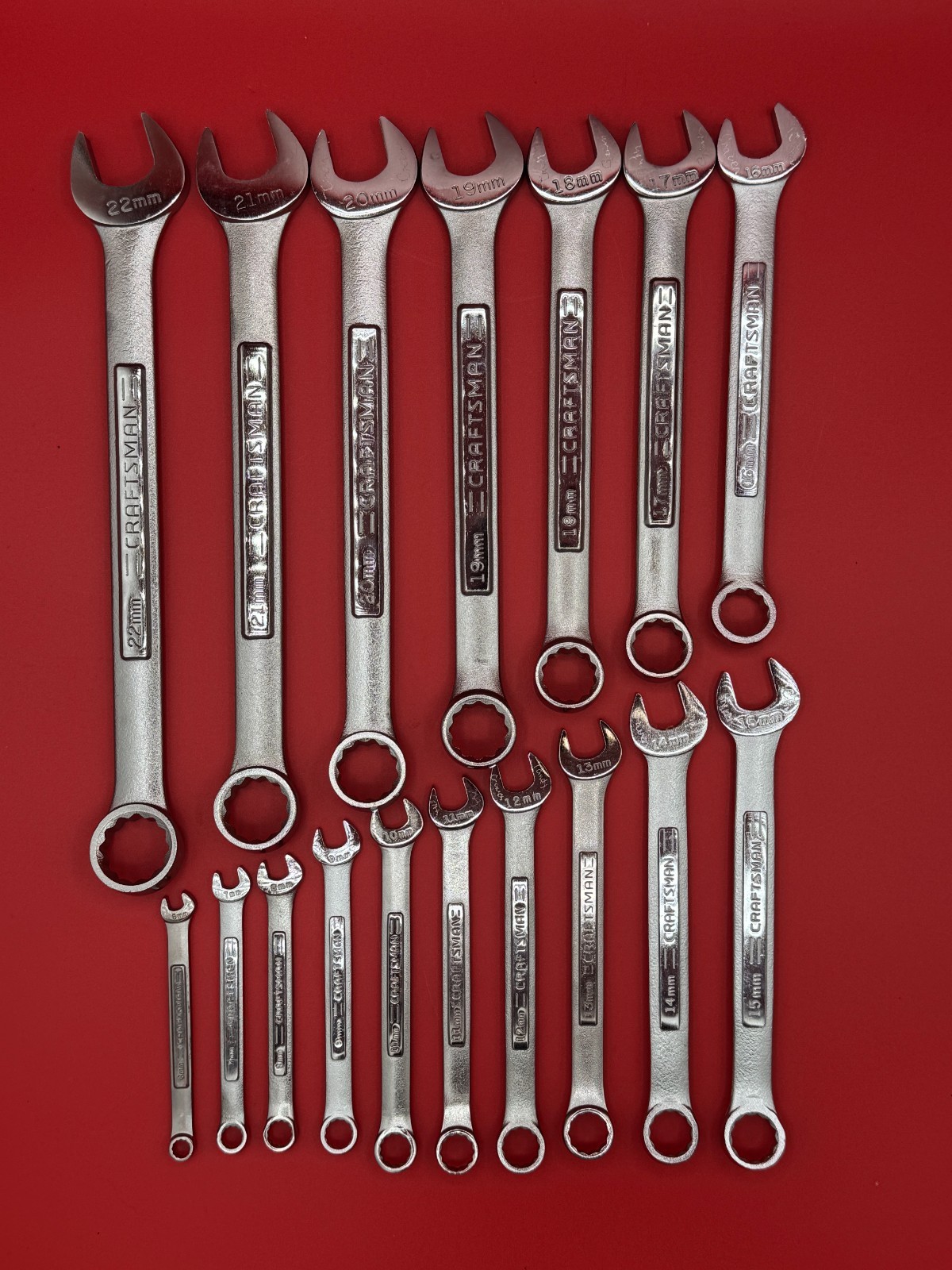 Craftsman, USA, Metric, 12-Point Combination Wrench Set Of 17, Used. Craftsman, USA, Metric, 12-Point Combination Wrench Set Of 17, Used.