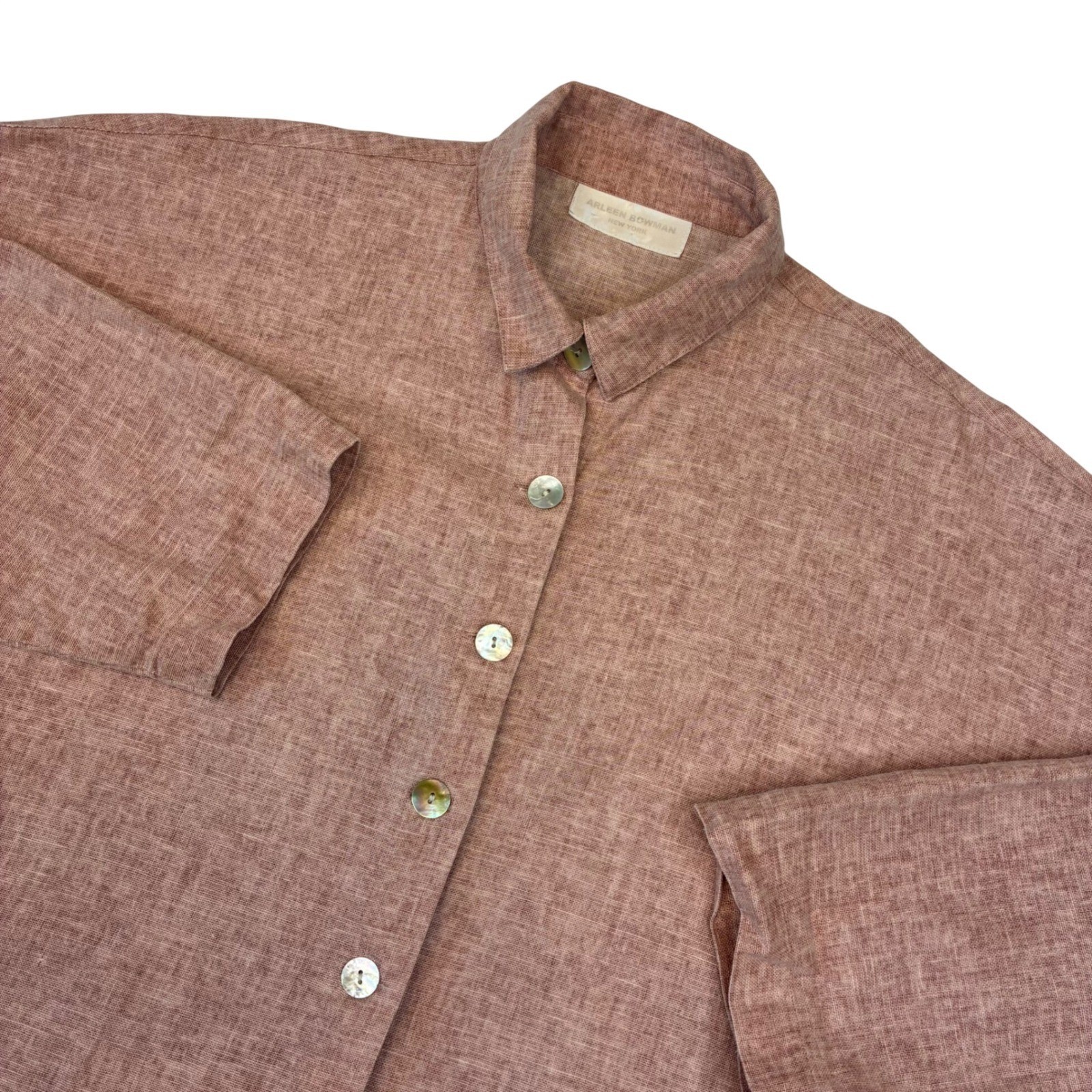 Arleen Bowman Linen Shirt Womens XL Pink Mauve Oversized Button Down Shacket