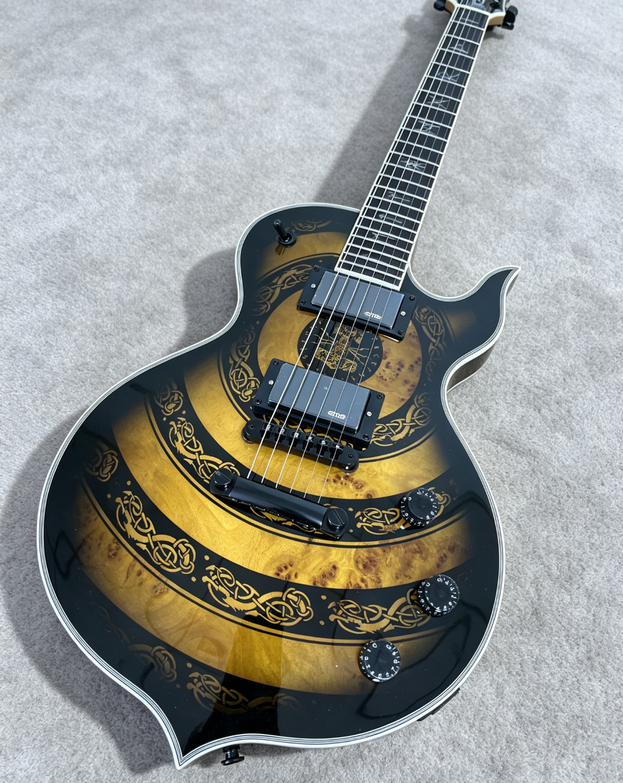 US Zakk Wylde Style Odin Grail Electric Guitar Golden Viking Totem Rune Inlay US Zakk Wylde Style Odin Grail Electric Guitar Golden Viking Totem Rune Inlay