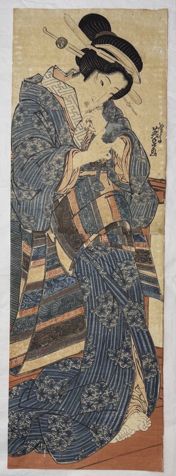 Antique Japanese Ukiyo-e Bijin-ga Woodblock Print by Keisai Eisen, Edo Period Antique Japanese Ukiyo-e Bijin-ga Woodblock Print by Keisai Eisen, Edo Period