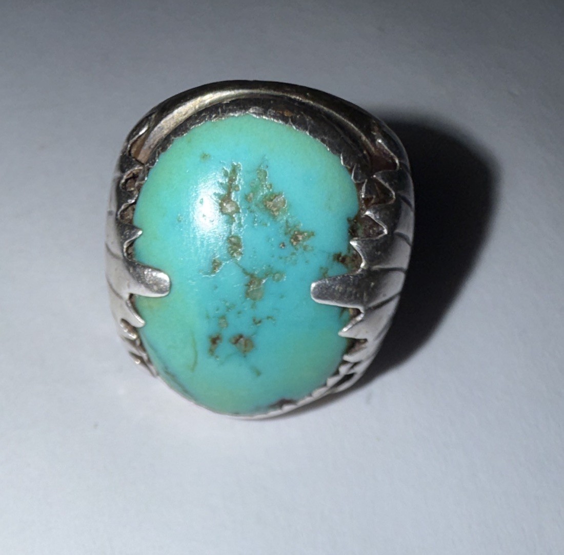 Vintage Zuni 23g Heavy Sterling Silver Turquoise Ring 7.5 G F Tsabetsaye