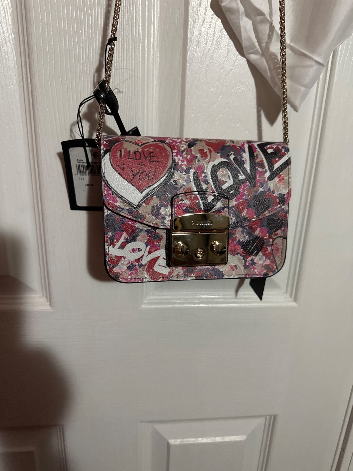 NWT FURLA White Multi Graffiti Leather Mini Metropolis Cross Body Bag Love Heart NWT FURLA White Multi Graffiti Leather Mini Metropolis Cross Body Bag Love Heart