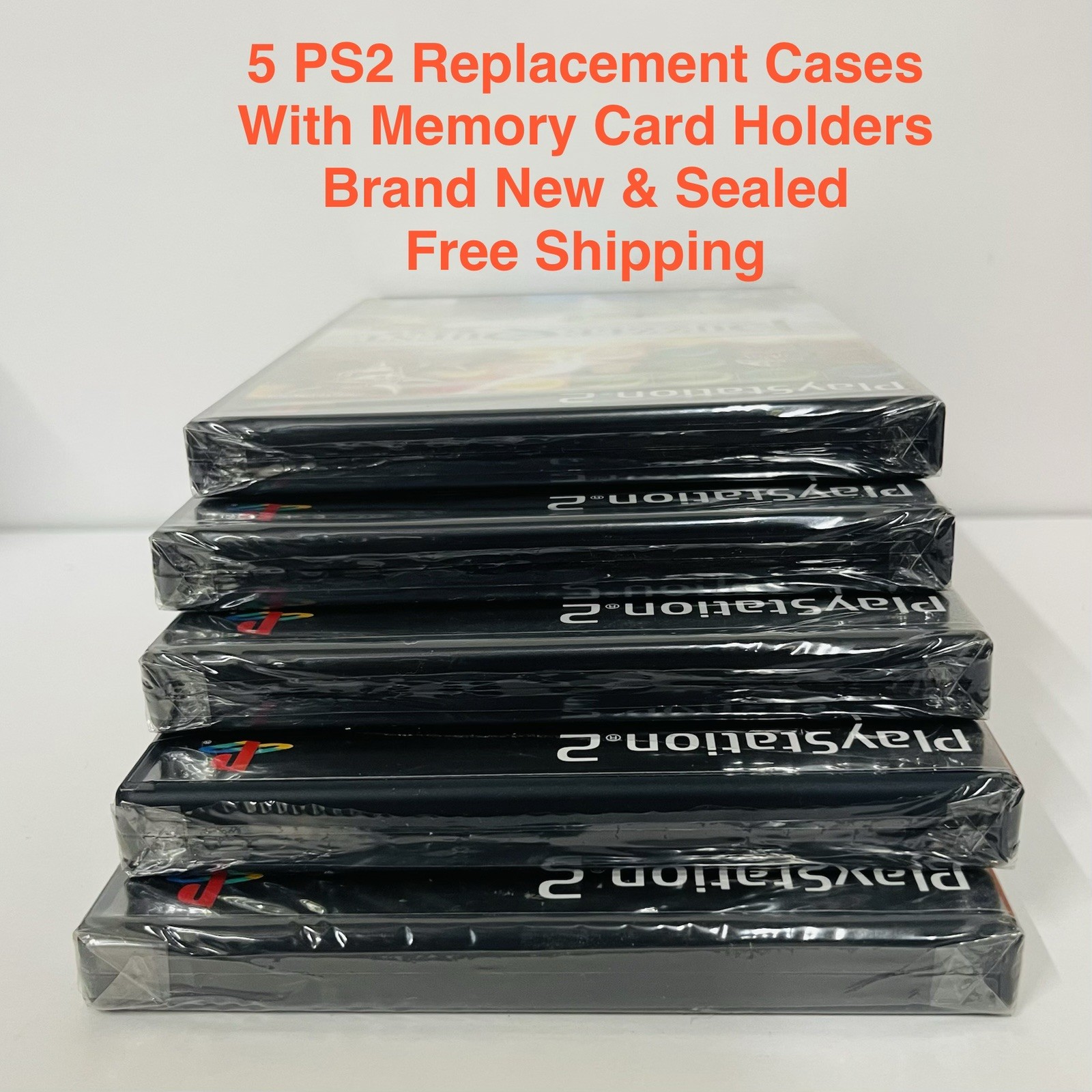 5 PACK PS2 Replacement Game Cases PlayStation 2 with Memory Card Holders & Logo 5 PACK PS2 Replacement Game Cases PlayStation 2 with Memory Card Holders & Logo