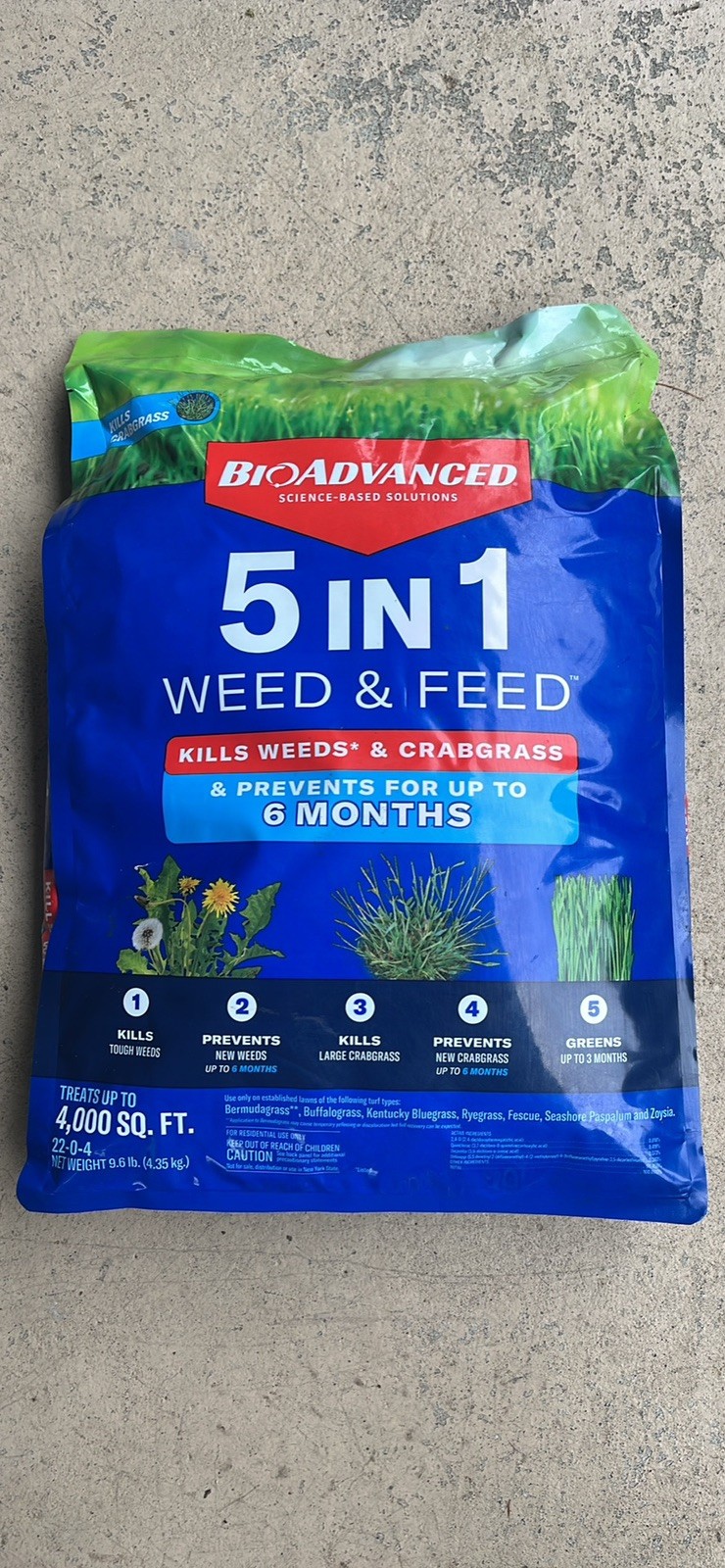 BioAdvanced 5 In 1 Weed & Feed Kills/Prevents Crabgrass 6 Mo 4000 Sq Ft BioAdvanced 5 In 1 Weed & Feed Kills/Prevents Crabgrass 6 Mo 4000 Sq Ft