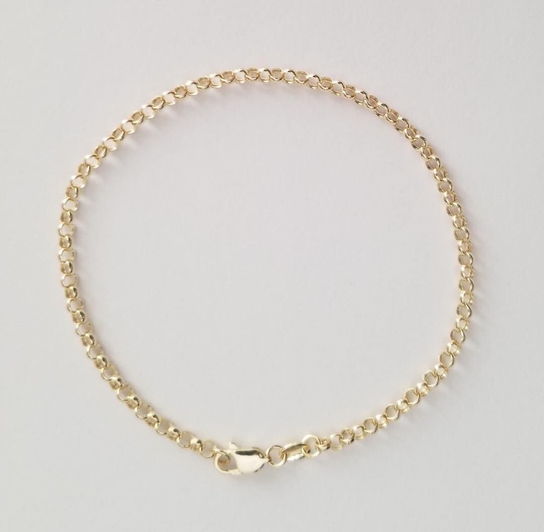 14K Real Yellow Gold Rolo Link Chain Bracelet 7\