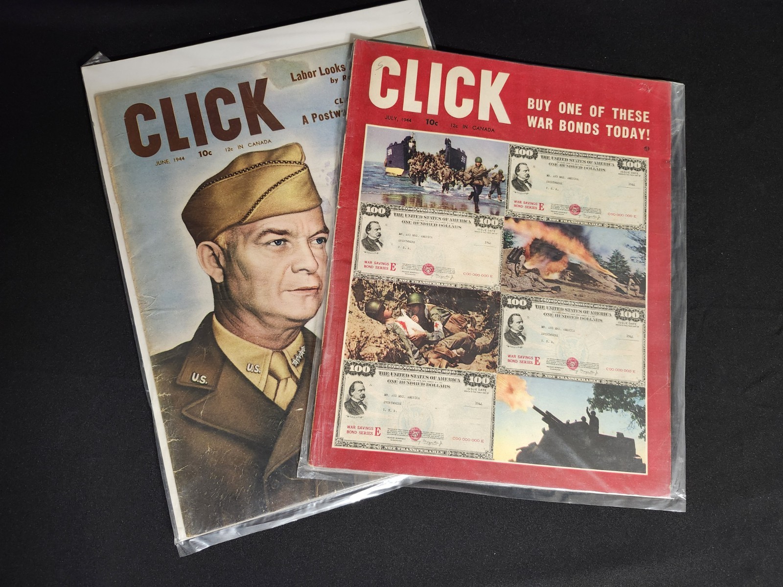 Two Vintage Click Magazines 1944, Eisenhower WW2 Two Vintage Click Magazines 1944, Eisenhower WW2