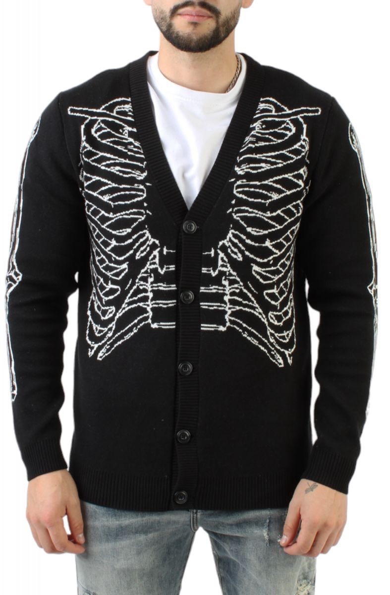 Iro-Ochi X-Ray Skeleton Rib Cage Cardigan Sweater Black Mens XL Halloween NEW