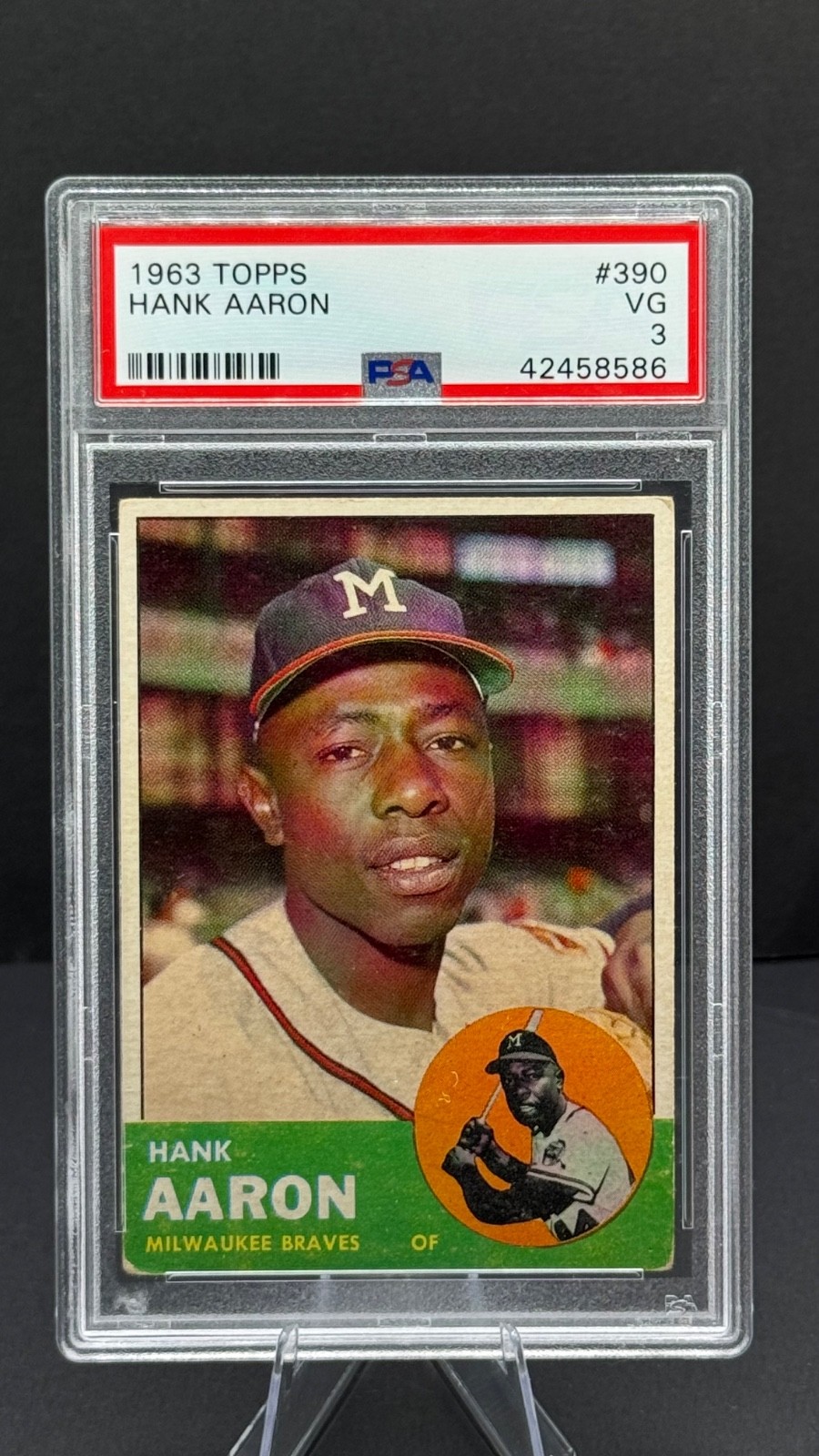 HANK AARON 1963 #390. PSA 3 Very Good. Vintage Baseball Card. HANK AARON 1963 #390. PSA 3 Very Good. Vintage Baseball Card.