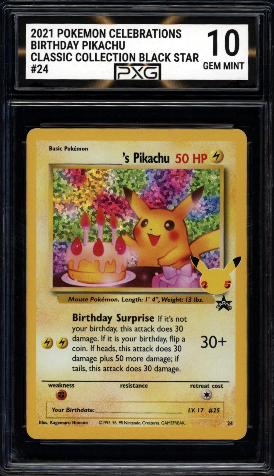 2021 Pokemon Celebrations BIRTHDAY PIKACHU #24 Graded PXG 10 Gem Mint