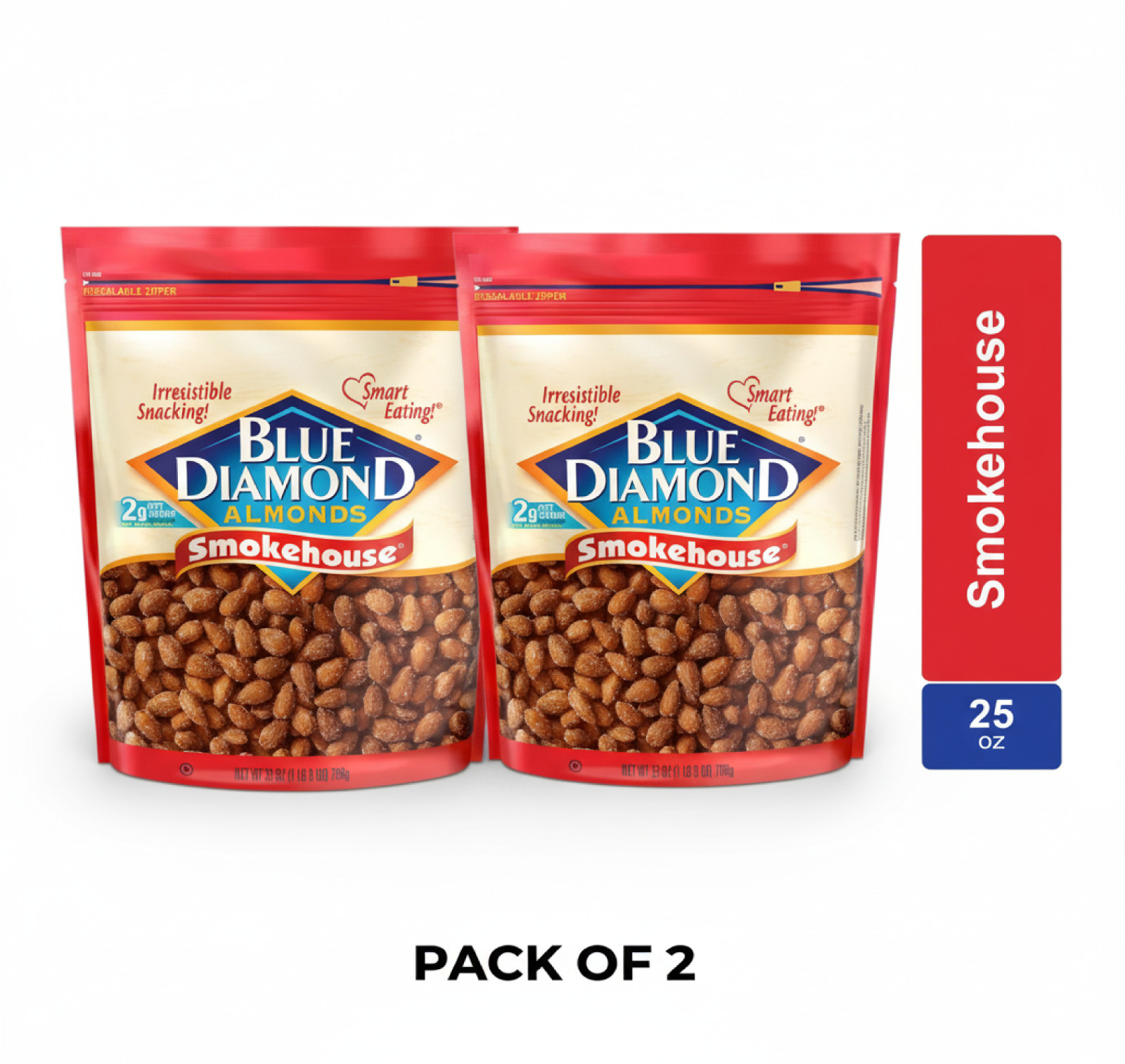 2 Pack Blue Diamond Almonds, Smokehouse, 25 Oz