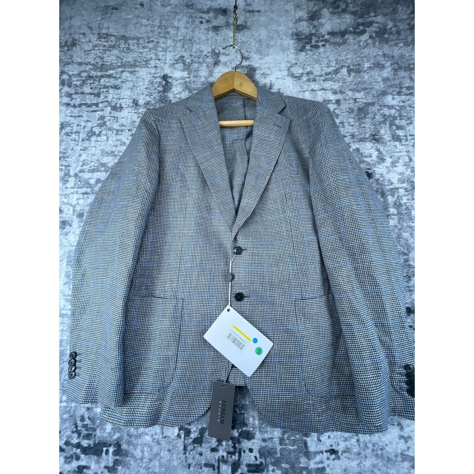 Lubiam Studio Mens 44 R Blazer Houndstooth Windowpane Linen Blend Sport Coat NWT