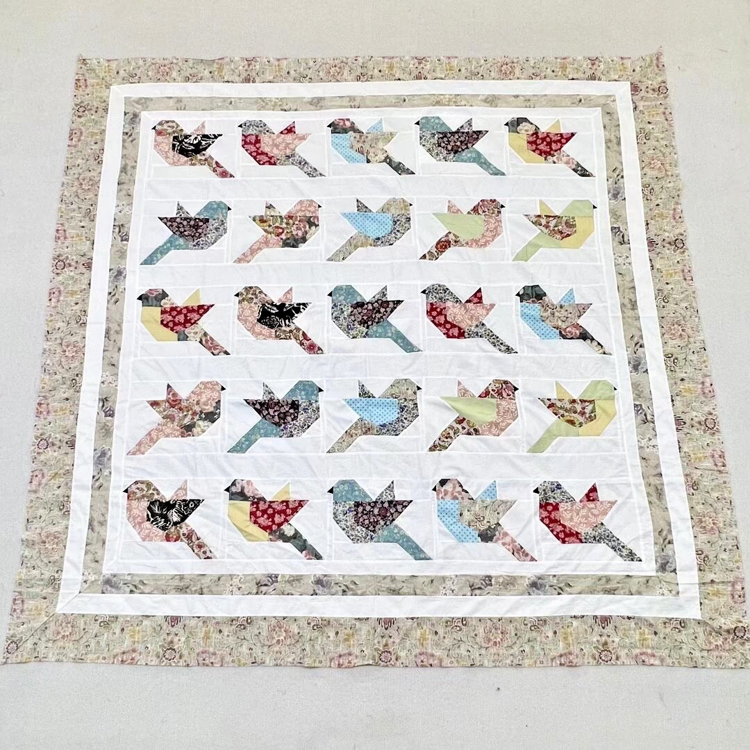 Handmade Colorful Birds Cotton Fabric Queen Size Patchwork quilt top/topper Handmade Colorful Birds Cotton Fabric Queen Size Patchwork quilt top/topper