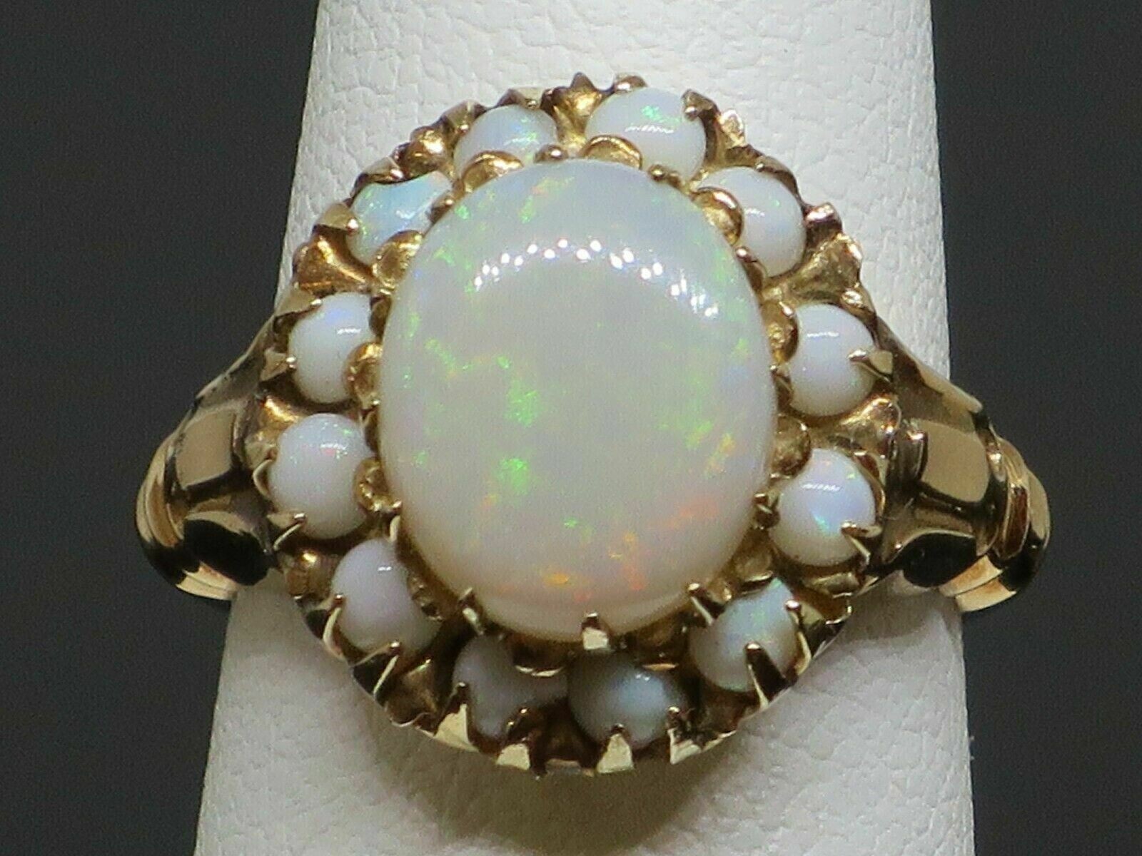 3Ct Oval Natural Fire Opal Halo Vintage Engagement Ring 14K Yellow Gold Plated