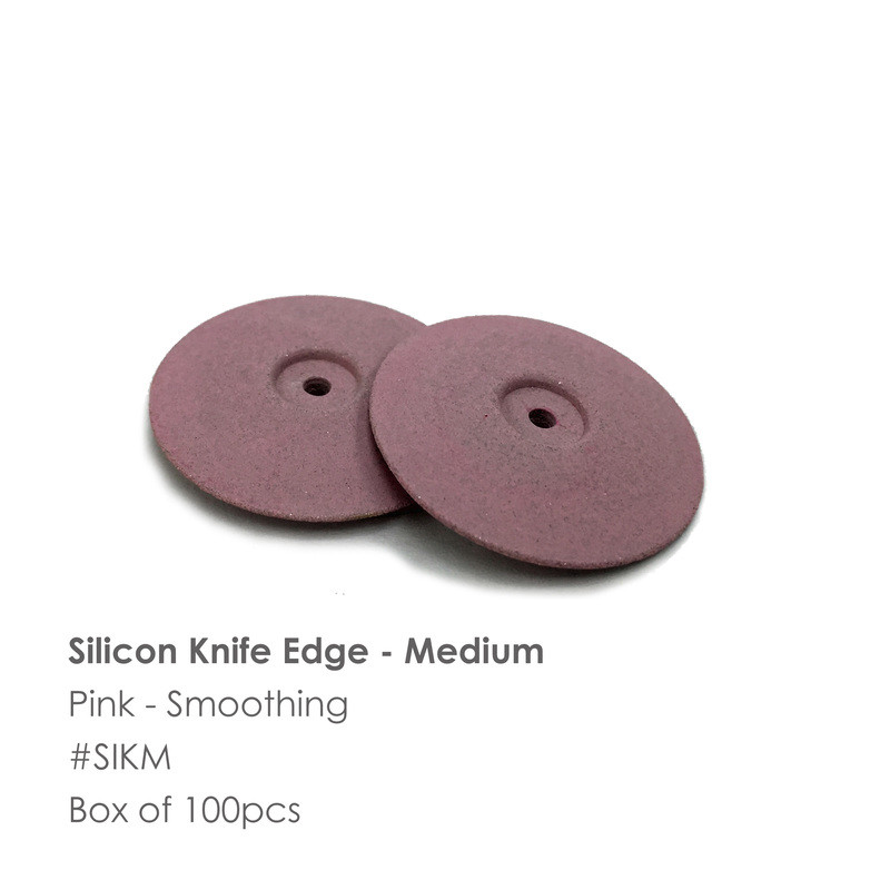 Dental Lab 100-piece Silicone Rubber Polishing Wheel Knife Edge Pink-MediumGrit 