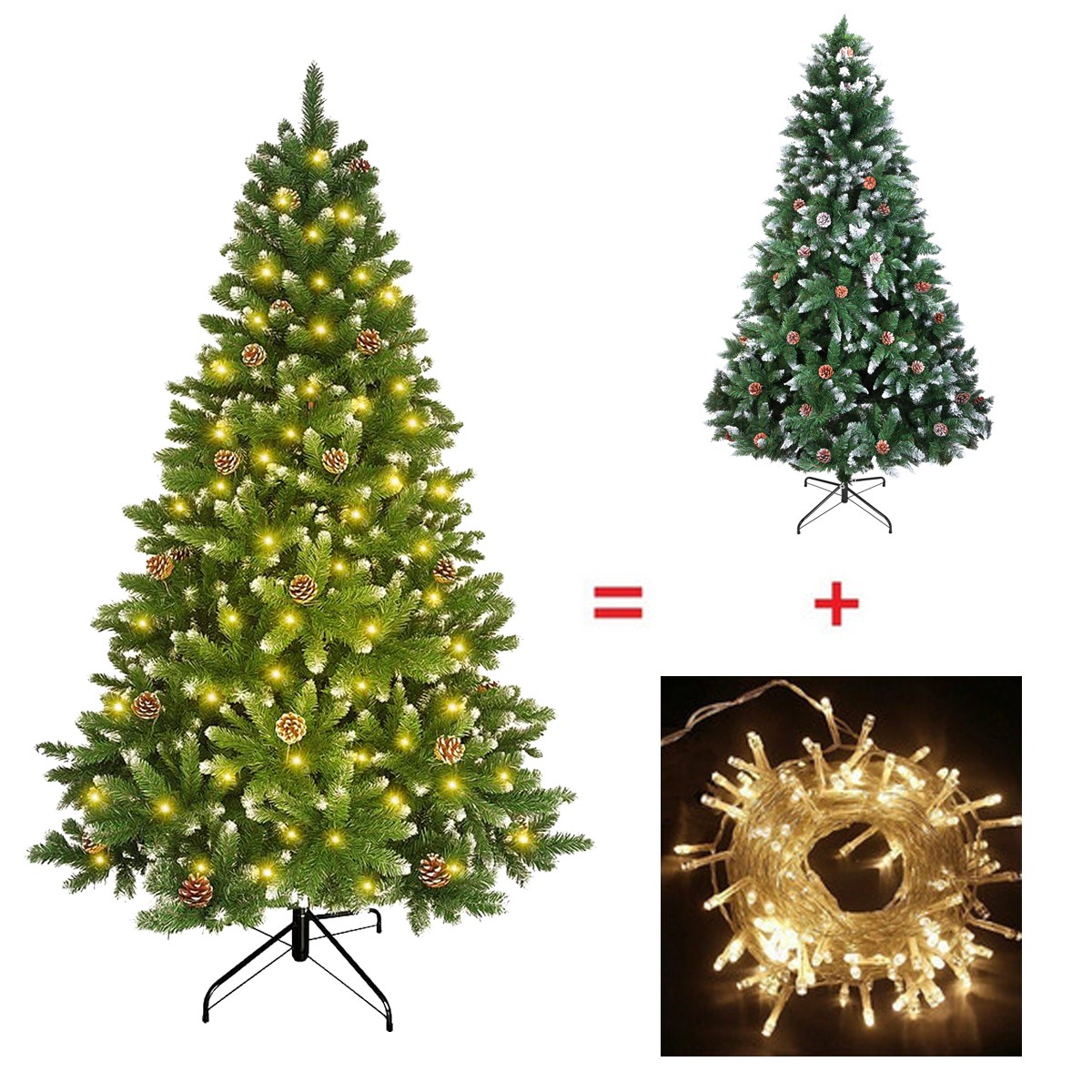 4/5/6/7Ft Artificial Snow Flocked Christmas Tree with Lights & Pine Cones Bushy
