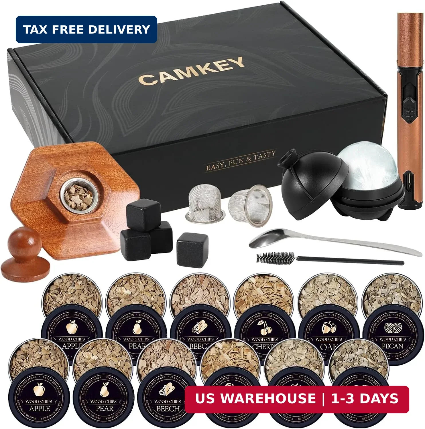 23Pcs Whiskey Cocktail Smoker Kit with Torch, 6 Flavors 12 Packs Wood Chips, Ice 23Pcs Whiskey Cocktail Smoker Kit with Torch, 6 Flavors 12 Packs Wood Chips, Ice