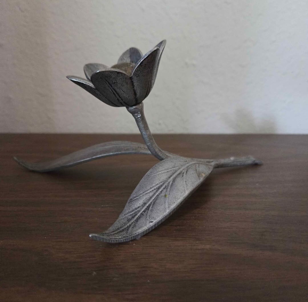Vintage Hollywood Regency MCM Silver Lotus Flower Ashtray Base Only, No Petals