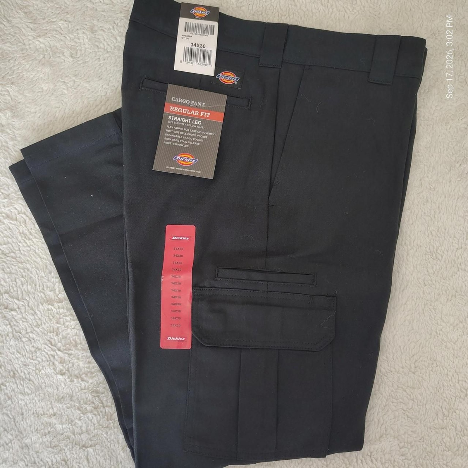 NWT Dickies Regular Fit Flex Cargo Pants Black 34x30