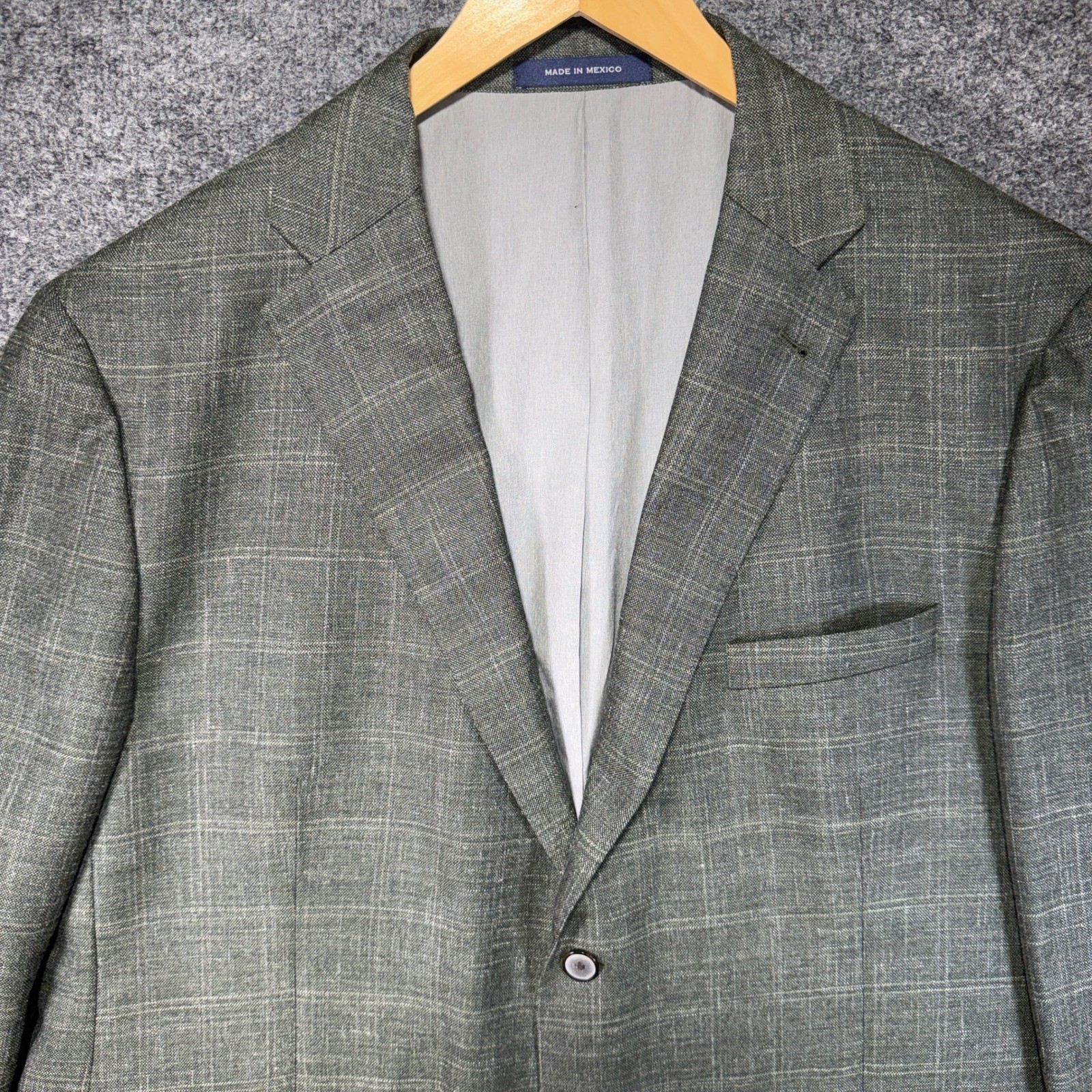 Joseph Abboud Classic Fit Sport Coat Mens 48R Green Wool Silk Linen Plaid Blazer