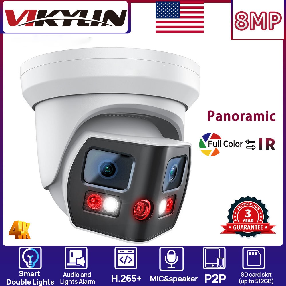 VIKYLIN Color 180°VIEW POE 8MP 4K IP Camera Strobe light  Alarm CCTV US
