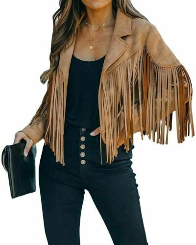 Women's Chic Cropped Tassel Fringe Faux Suede Moto Jacket - Chartou Women's Chic Cropped Tassel Fringe Faux Suede Moto Jacket - Chartou