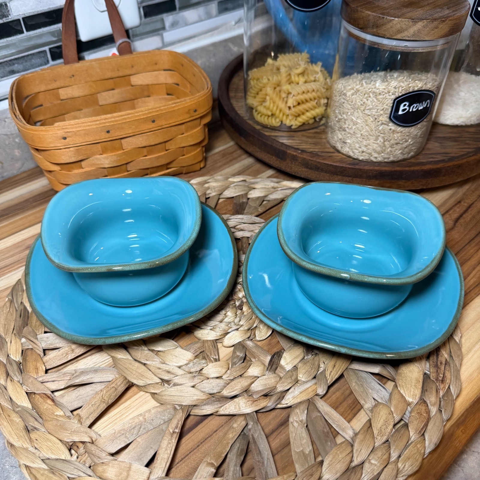 Southern Living at Home Turquoise Blue Wavy Snack Bowl Saucer Set of 2 Brazil