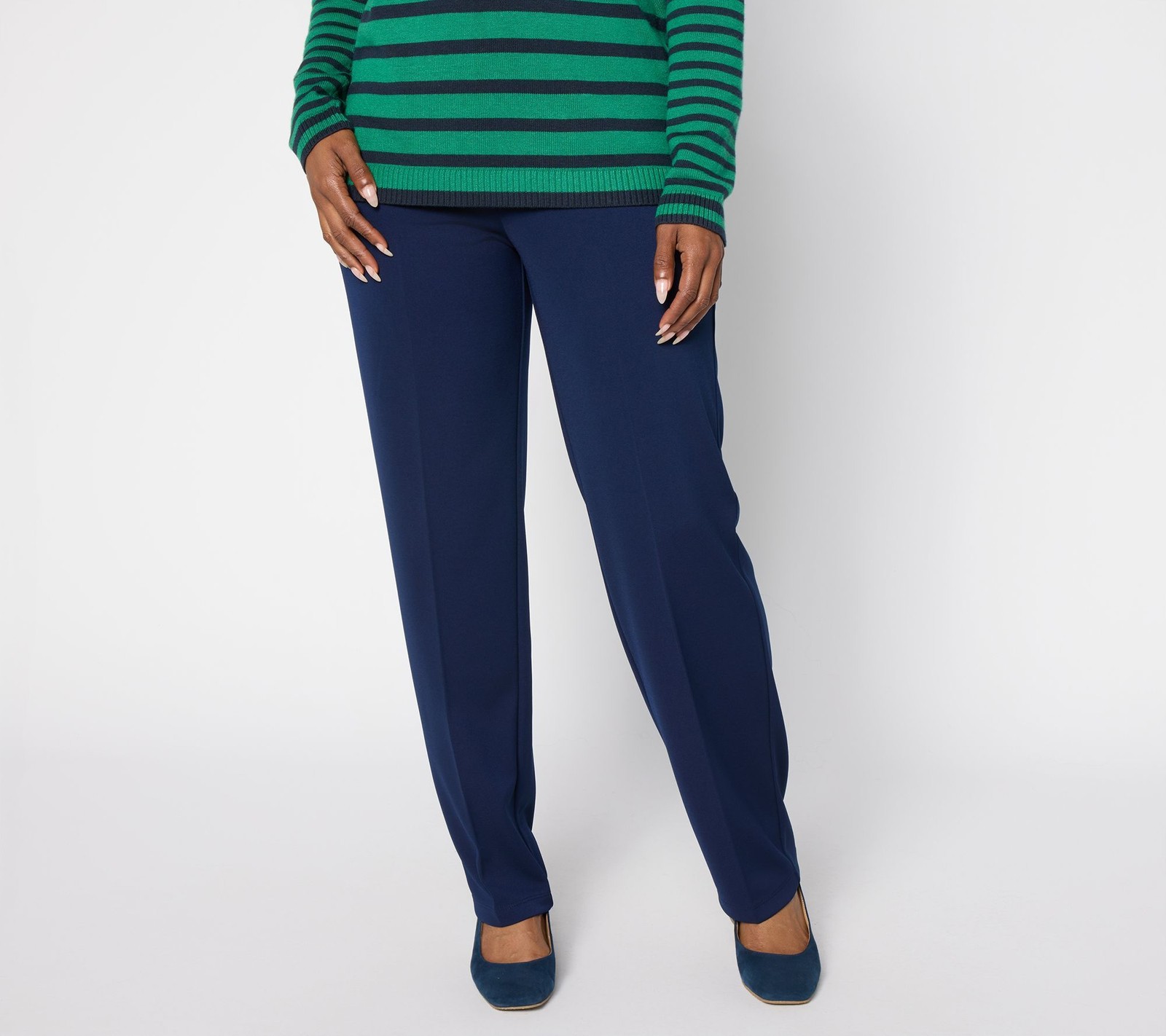 Susan Graver Women\'s Pants Sz M Milano Knit Straight Leg Pull-On Blue A710041