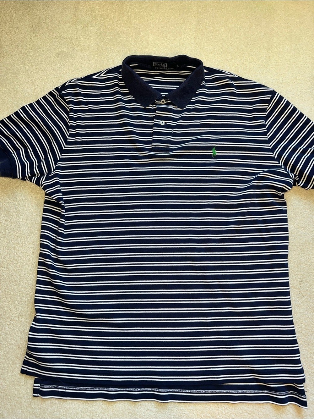 Polo by Ralph Lauren Navy and White Striped Polo Shirt, size Large Polo by Ralph Lauren Navy and White Striped Polo Shirt, size Large