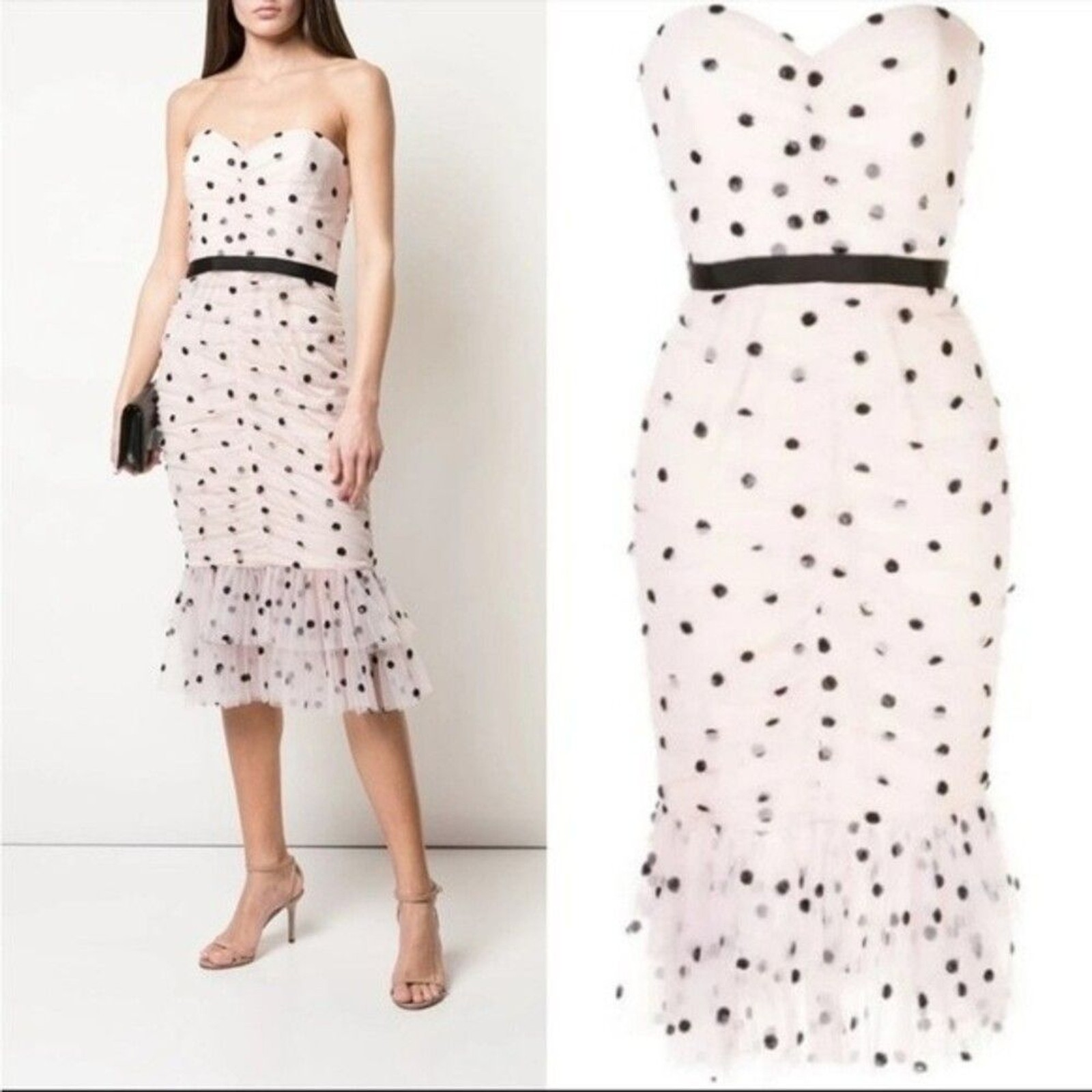 NEW NWT Marchesa Notte Strapless Sequin Polka Dot Tulle Dress SIZE 0 MSRP $695