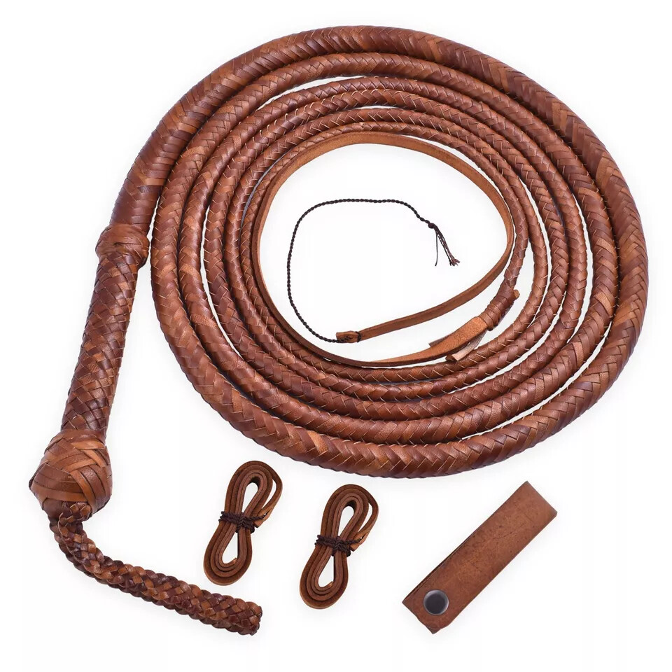 Handcrafted Leather Bullwhip 4–16 Feet | 16 Plait Braided Professional Quality