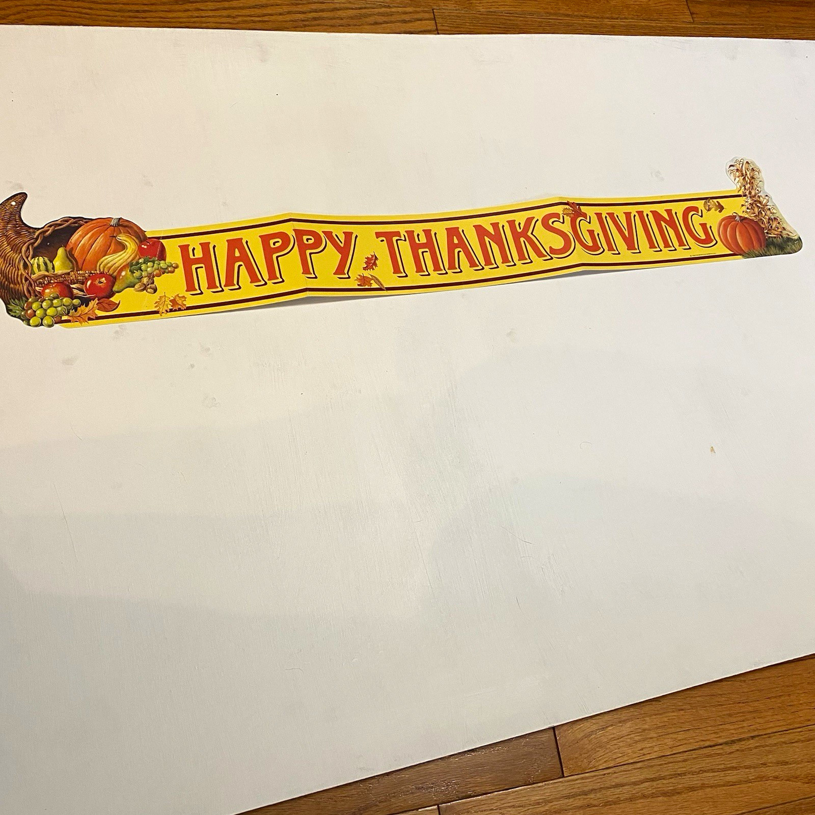 Vintage 1992 Beistle Happy Thanksgiving Banner Cornucopia Die Cut USA Fall Decor