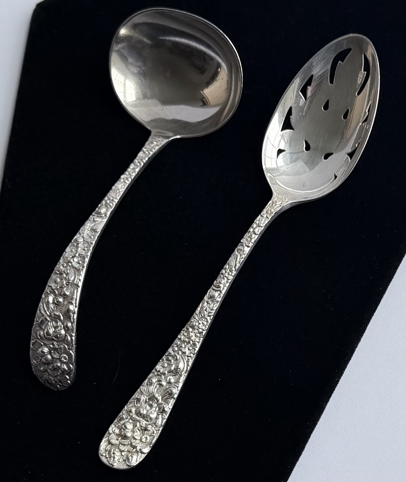 Stieff Sterling Silver Rose Gravy Ladle Slotted Pierced Serving Spoon 130 Grams