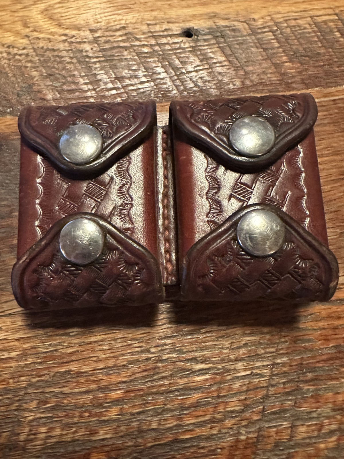 Vintage Don Hume Basketweave Double Leather & Snap Ammo Magazine Belt Pouch