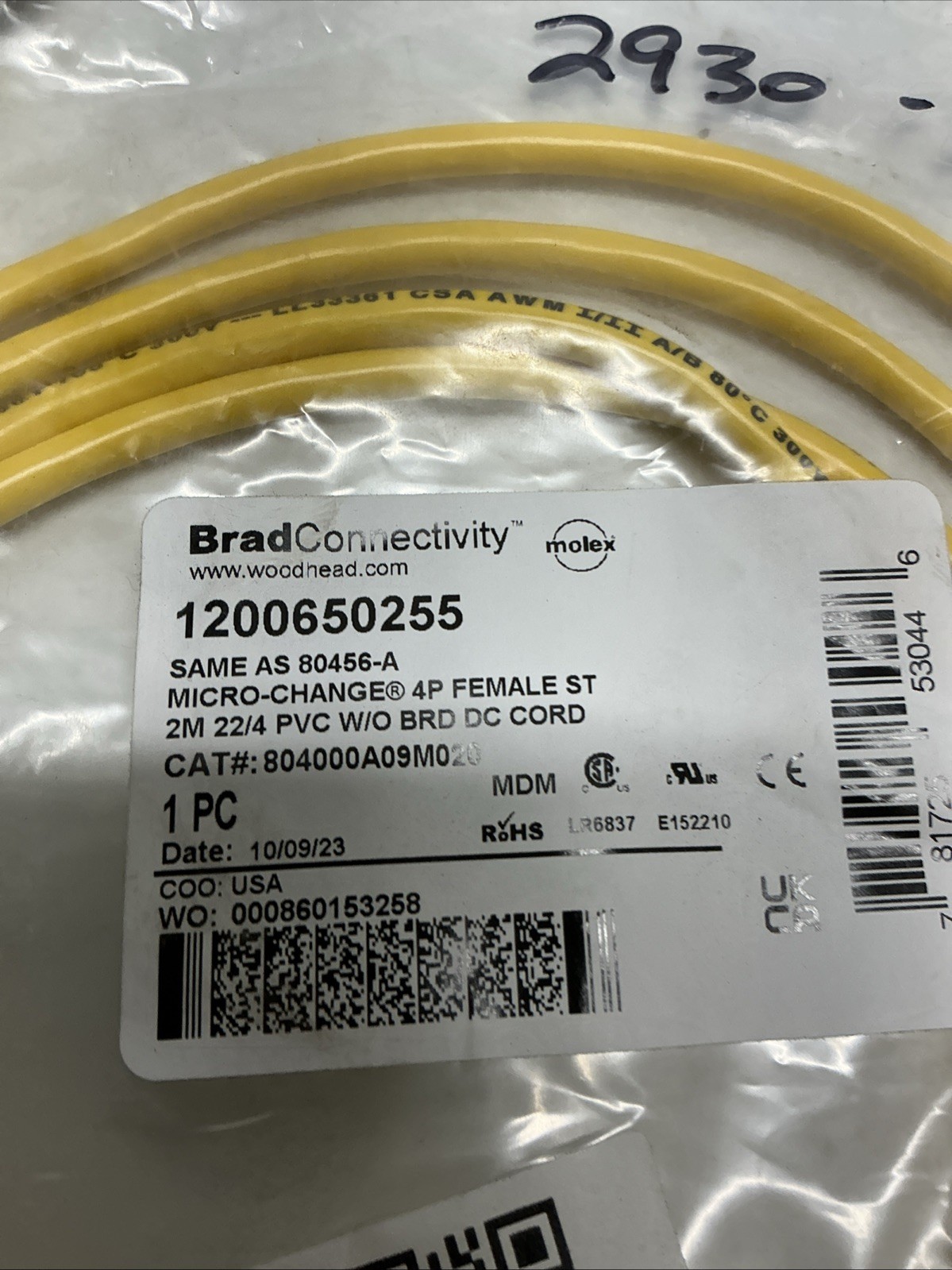 BradConnectivity / Molex 1200650255 Micro-Change 4P Female Cordset 2M. AA-254
