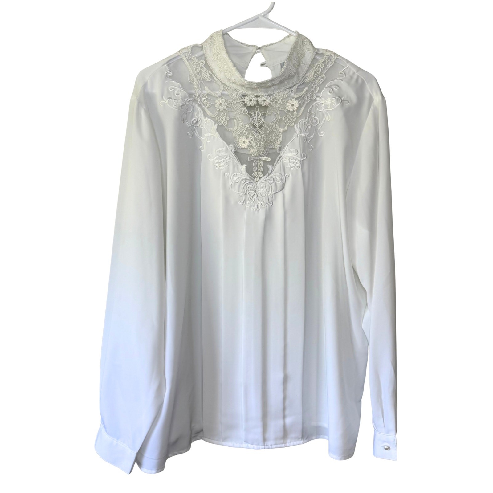 Vintage 80s/90s CXT Classics Lace Blouse, Mock Neck Victorian Long Sleeve Top