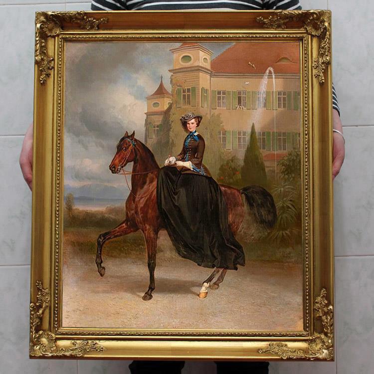 Handmade antique oil painting art Portrait Noblewoman horse on canvas 24 Handmade antique oil painting art Portrait Noblewoman horse on canvas 24
