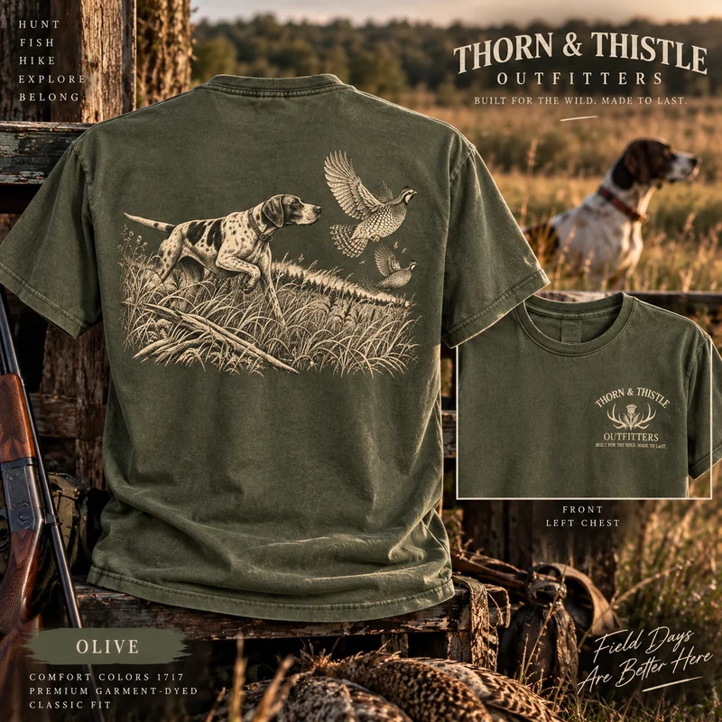 Thorn & Thistle Vintage Upland Bird Pointer Dog Hunting T-Shirt Unisex