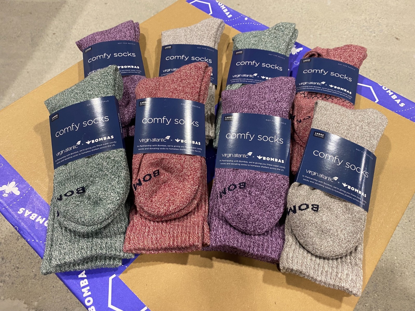 Bombas Calf Socks Large Warm Marl Assorted 8-Pack | Virgin Atlantic | NWT