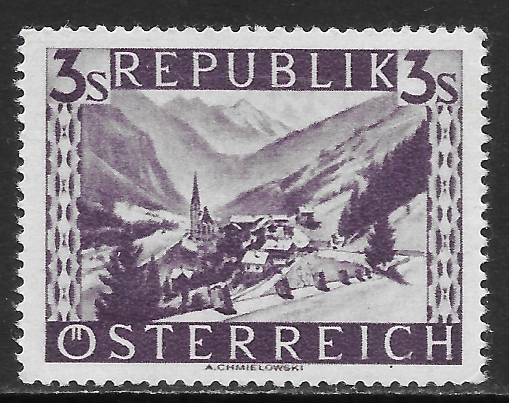 AUSTRIA SCOTT 514 MH VF - 1948 3s DARK VIOLET ISSUE