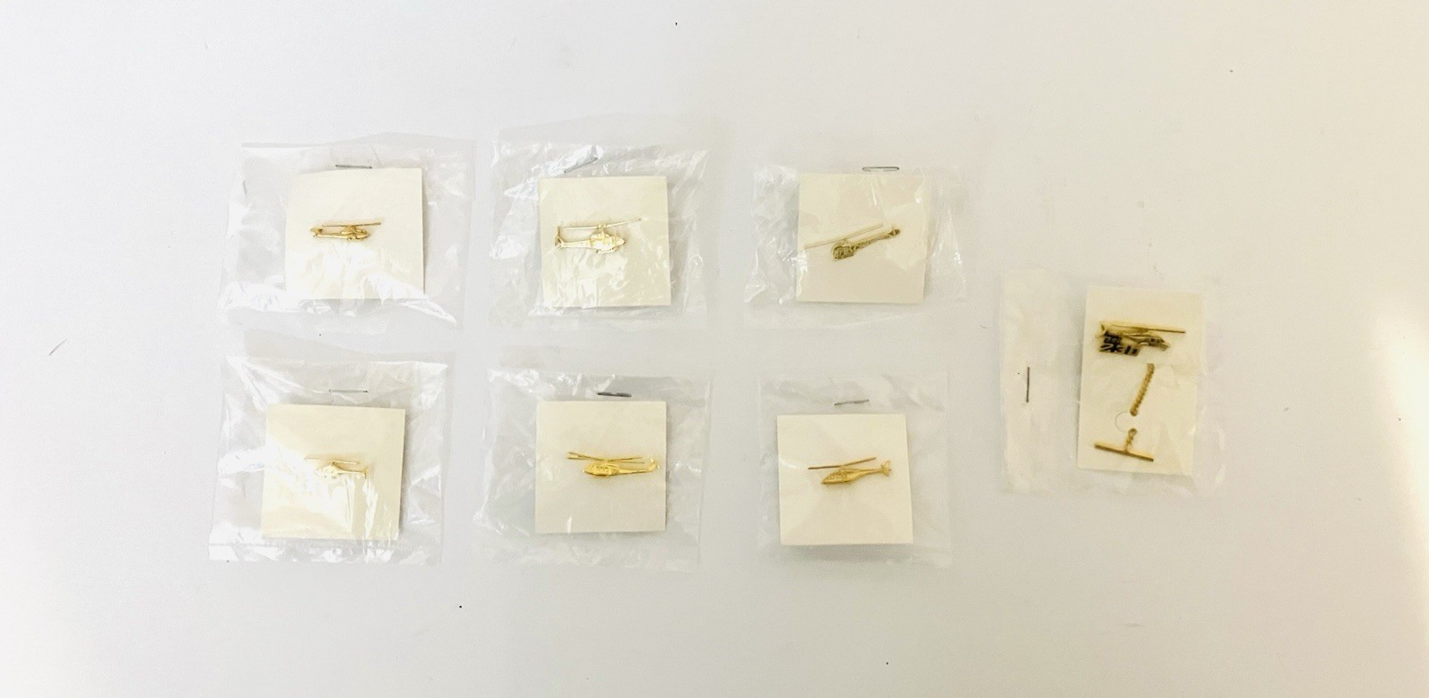 Lot Of 7 Vintage 1980's Bell Textron Gold Tone Helicopter Lapel Pins