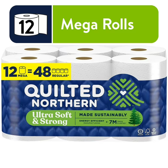 Quilted Northern Ultra Soft & Strong 2-Ply Toilet Paper, 12 Mega Rolls Quilted Northern Ultra Soft & Strong 2-Ply Toilet Paper, 12 Mega Rolls