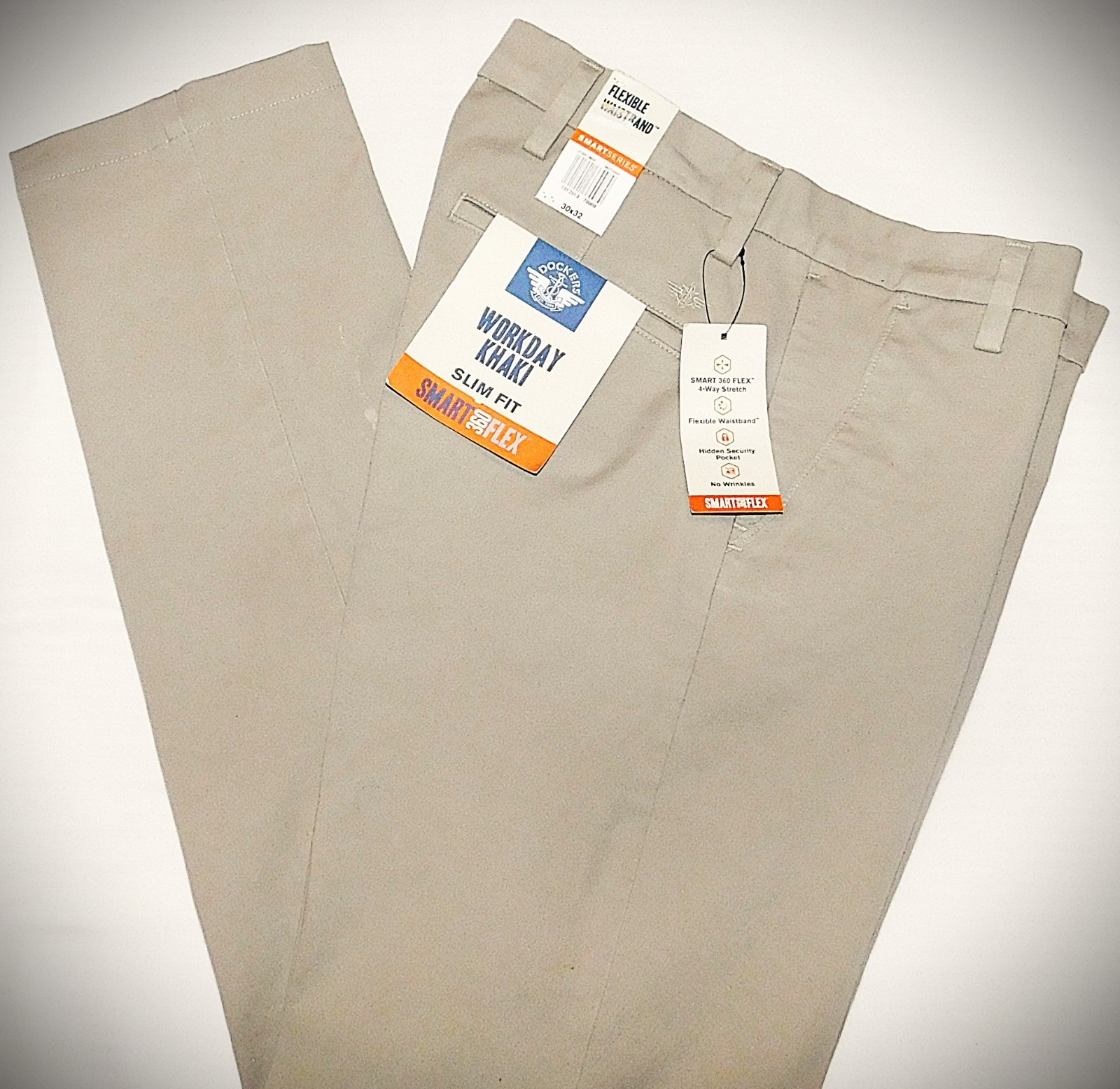 DOCKERS Workday Khaki Slim Fit Pants 360 4 Way Stretch Flexible Waistband Beige