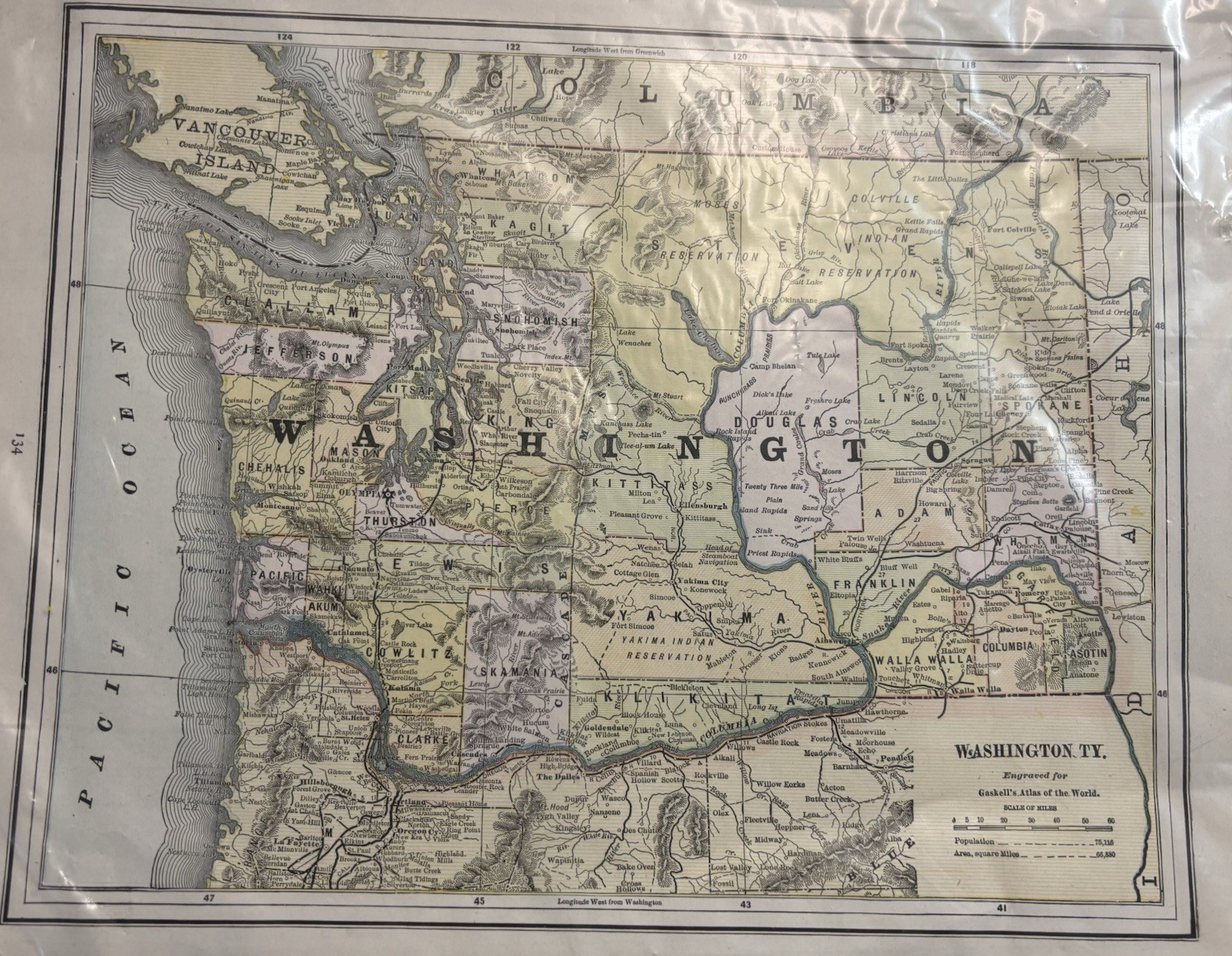 1885 WASHINGTON TERRITORY Map - Vintage 1885 WASHINGTON TERRITORY Map - Vintage
