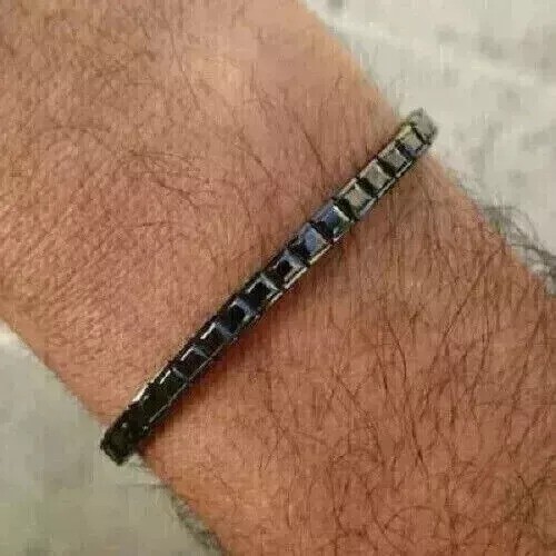 10 Ct Princess Lab Created Diamond Tennis Bracelet Men\'s 14K Black Gold Plated