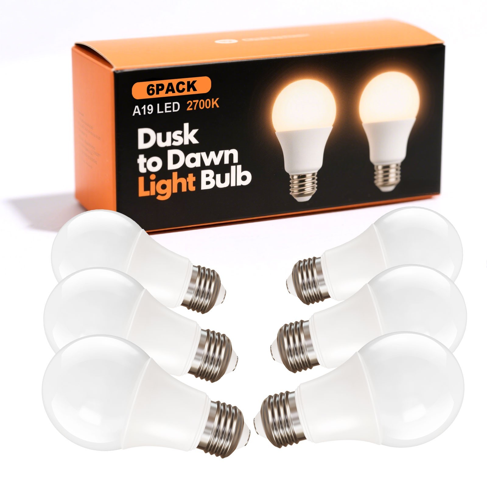 A19 Dusk to Dawn Sensor LED Bulb A19 9W=60W 800LM 2700K/5000K 6/12 Pack